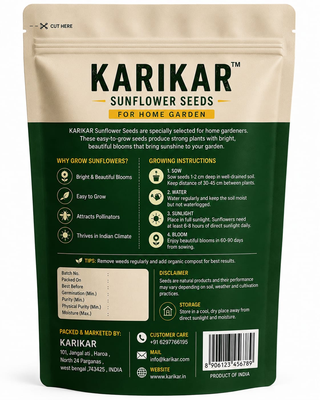 Premium Sunflower Seeds for Home Garden, High Germination, Raw, Fibre Rich, Rich in Magnesium