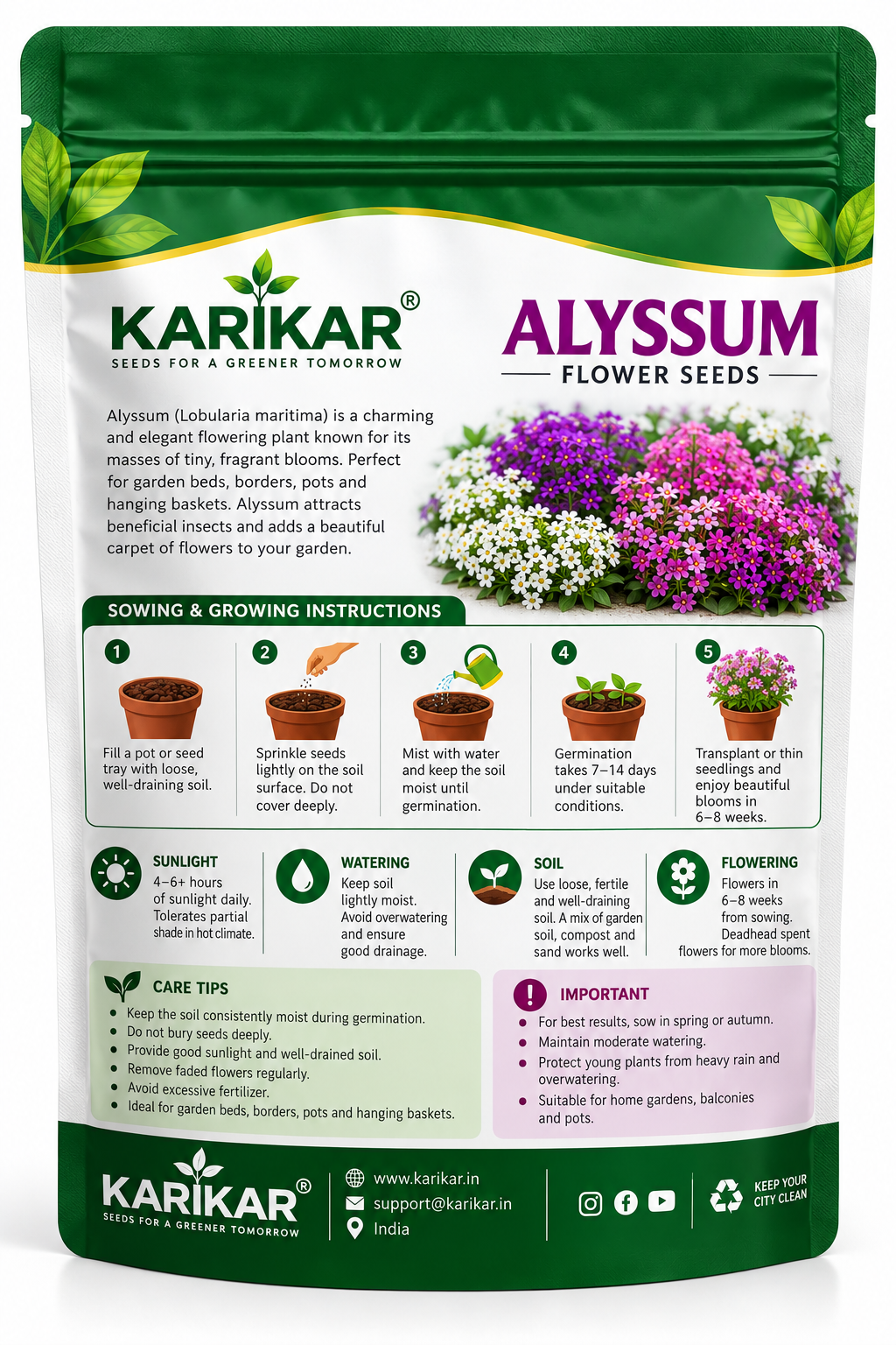 KARIKAR® Alyssum Flower Seeds for Home Garden, Beautiful Fragrant Flowering Plants for Pots, Terrace 30 Grams Seeds - Image 2