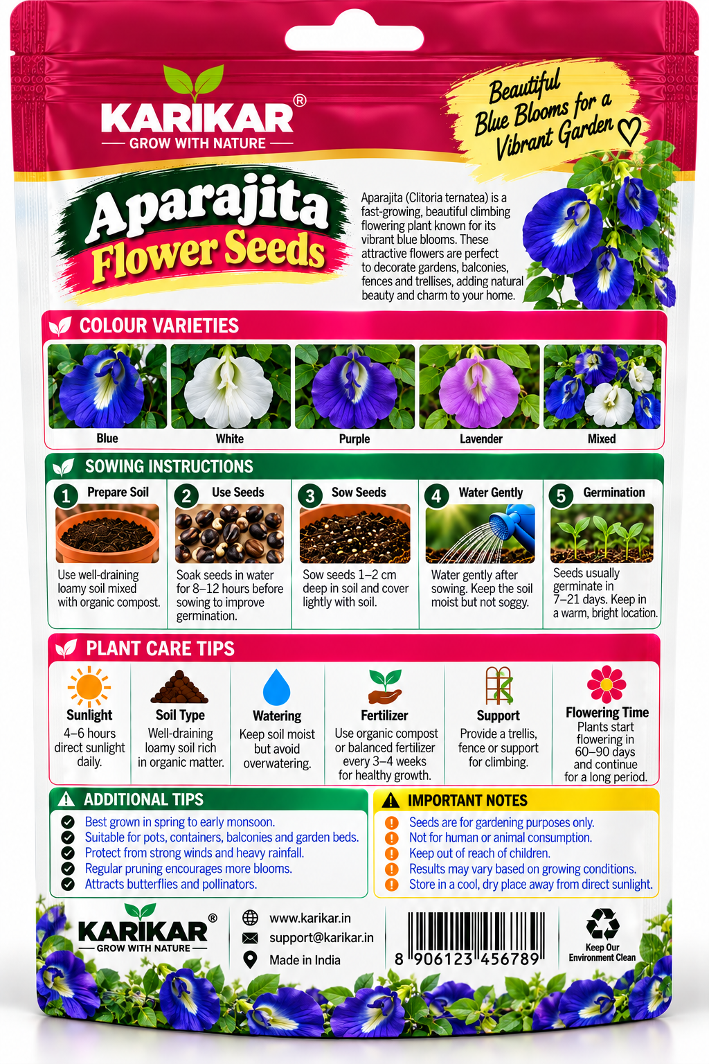 KARIKAR® Aparajita Flower Seeds, Blue Butterfly Pea Flower Seeds for Home Garden, Pots, Balcony, Terrace & Outdoor Gardening 30 Grams Seeds - Image 2