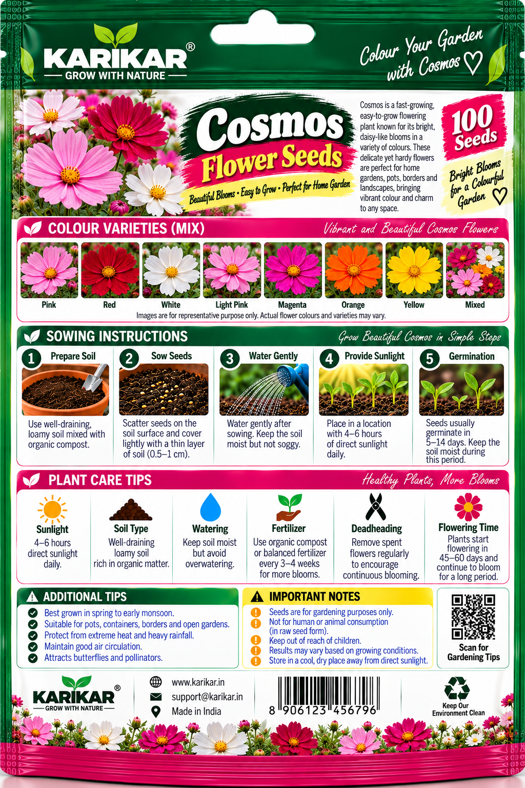 KARIKAR® Cosmos Flower Seeds for Home Garden, Colorful Cosmos Flowering Plants for Pots, Garden Beds, Balcony, Terrace & Outdoor Gardening – 30 Grams Seeds - Image 2