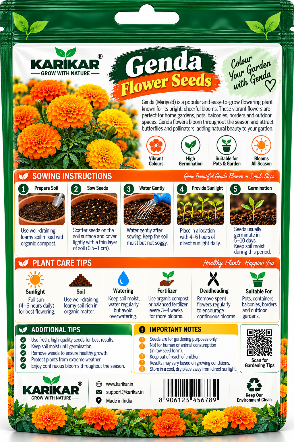 KARIKAR® Genda Flower Seeds for Home Garden, Bright Marigold Flowering Plants – 30 Grams Seeds - Image 2