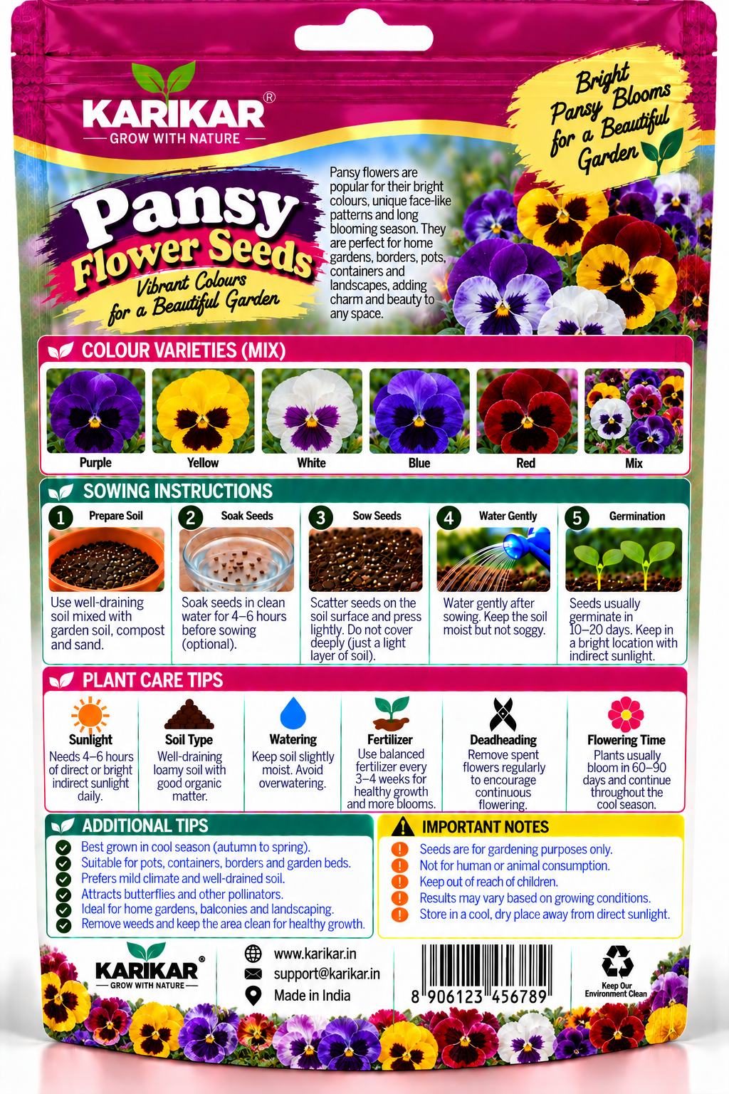 KARIKAR® Pansy Flower Seeds for Home Garden, Colorful Panchrangi Pansy Flowering Plants-30 Grams Seeds - Image 2