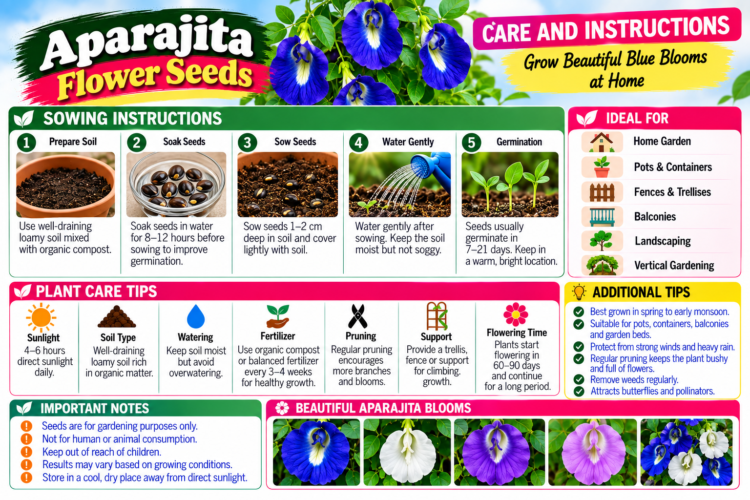 KARIKAR® Aparajita Flower Seeds, Blue Butterfly Pea Flower Seeds for Home Garden, Pots, Balcony, Terrace & Outdoor Gardening 30 Grams Seeds - Image 3