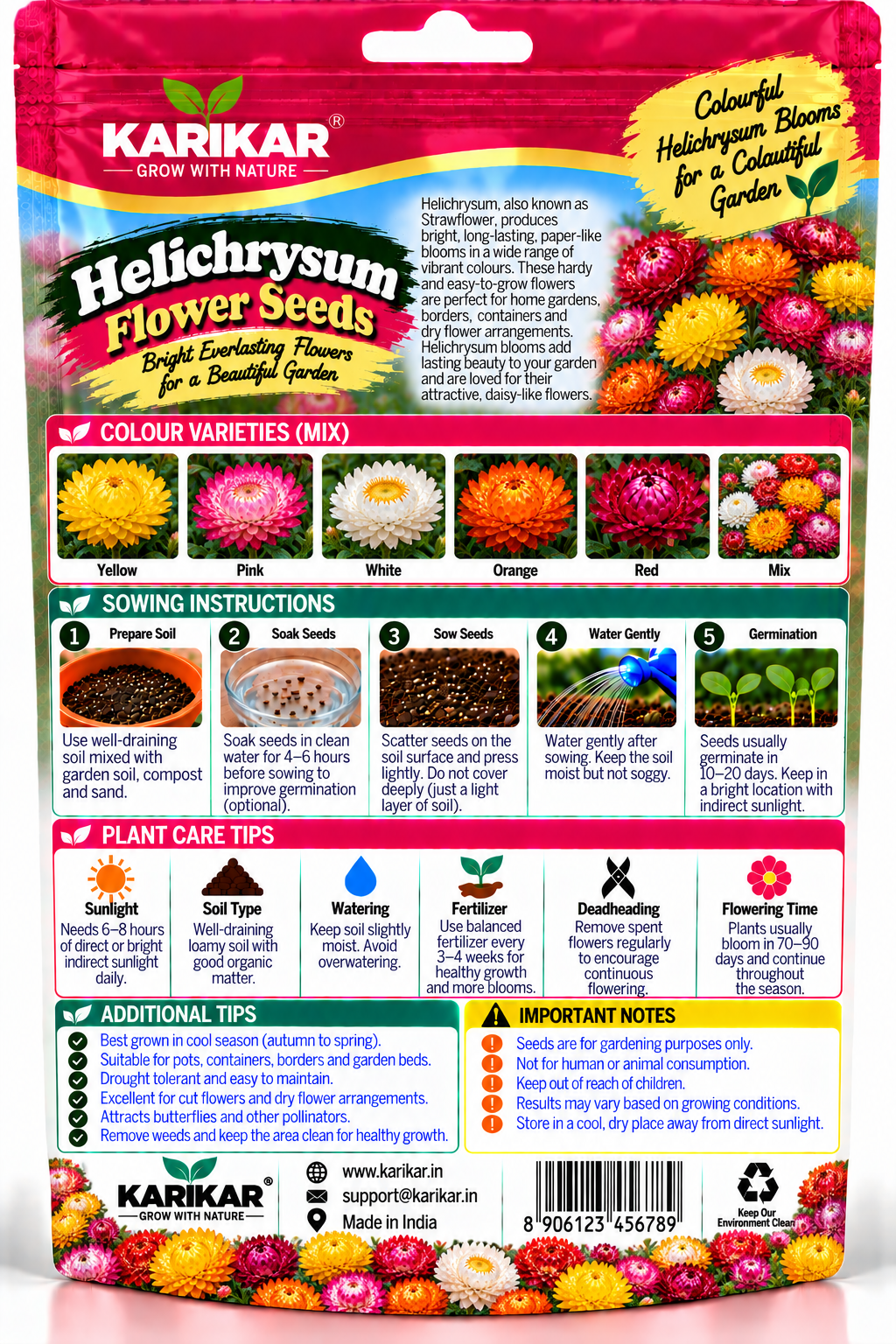 KARIKAR® Helichrysum Flower Seeds for Home Garden, Colorful Strawflower Plants -30 Grams Seeds - Image 2