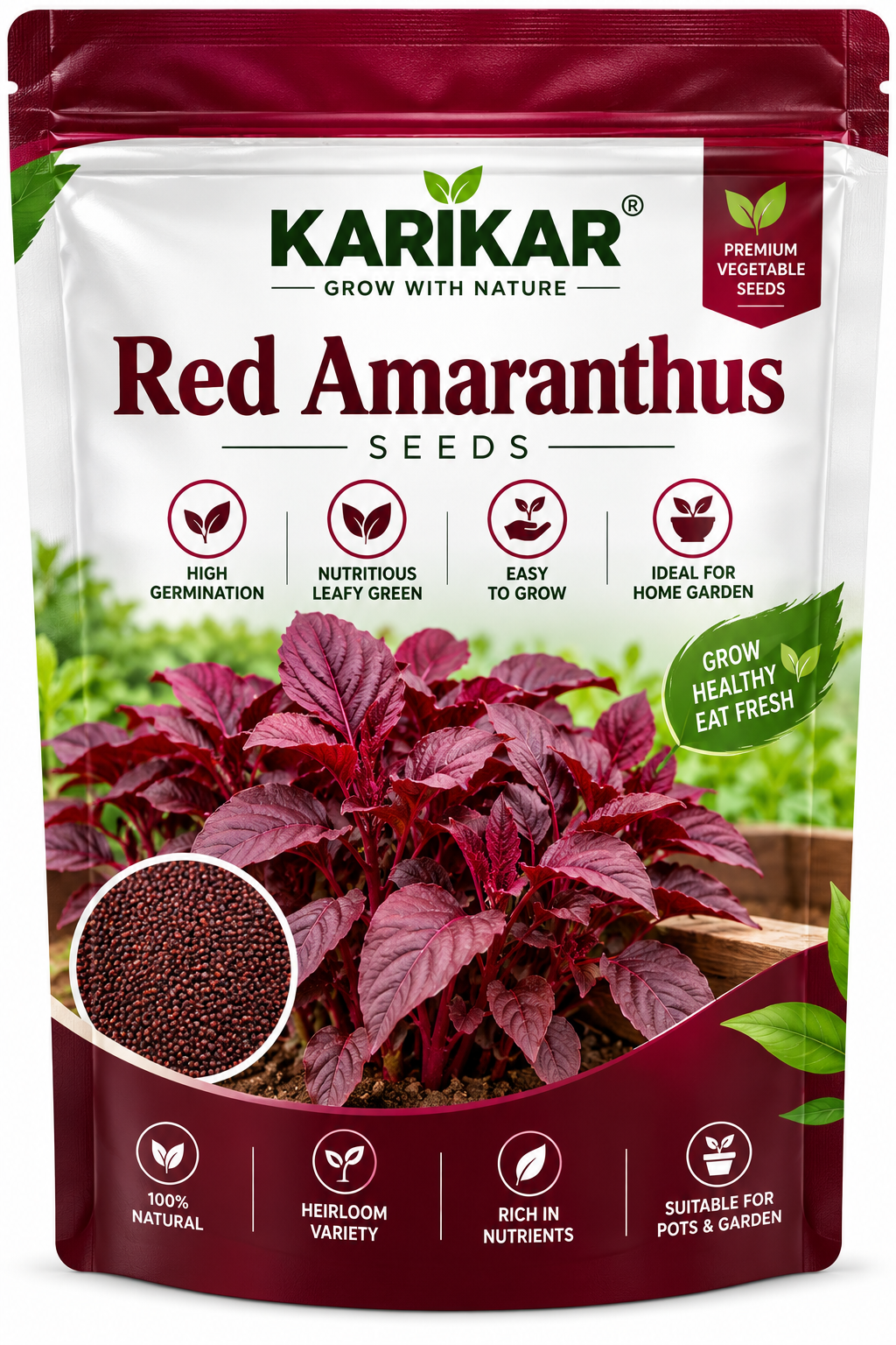 KARIKAR Red Amaranthus Seeds for Home Garden | Premium Leafy Vegetable Seeds | High Germination 50+seeds