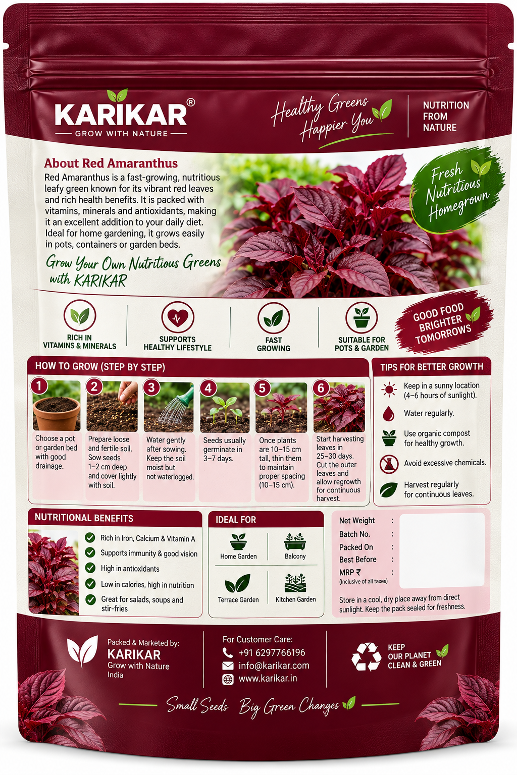 KARIKAR Red Amaranthus Seeds for Home Garden | Premium Leafy Vegetable Seeds | High Germination 50+seeds - Image 2