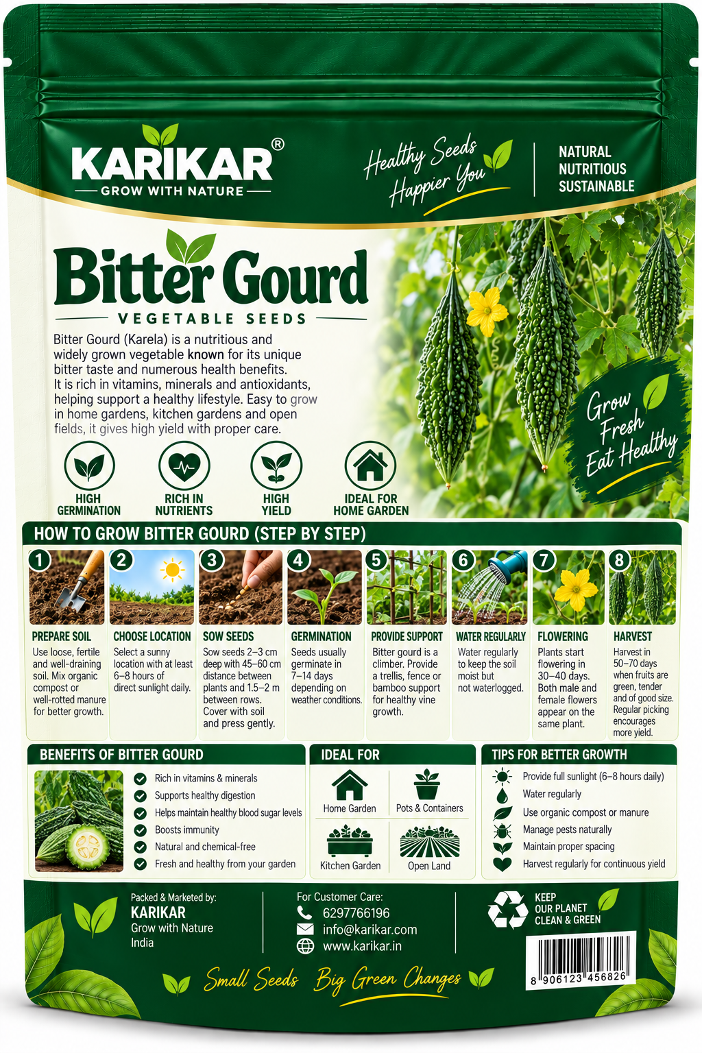 KARIKAR Bitter Gourd Seeds for Home Garden | Premium Karela Vegetable Seeds | High Germination 50+ Seeds - Image 2