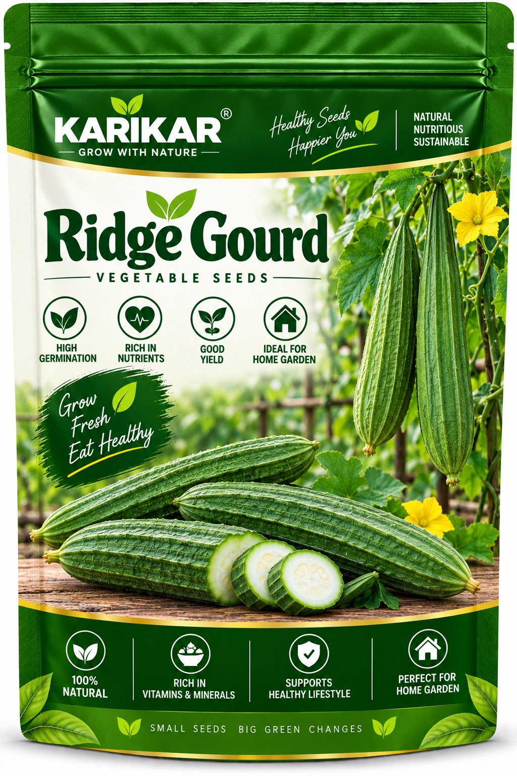 KARIKAR Ridge Gourd Vegetable Seeds for Home Garden, Kitchen Garden & Terrace | Turai Vegetable Seeds for Pots & Containers | High Germination 50+Seeds