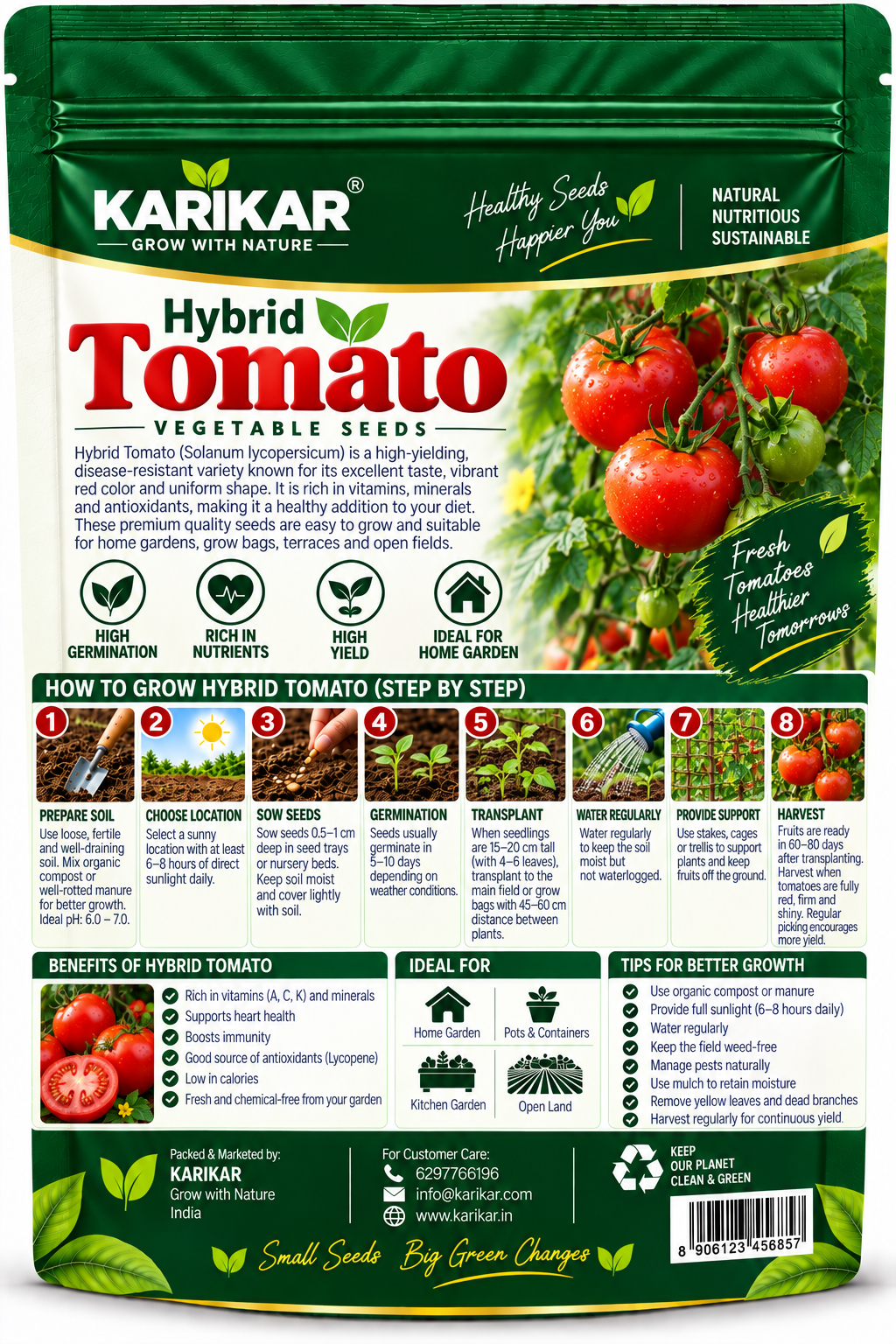 KARIKAR Hybrid Tomato Seeds for Home Garden | Premium Hybrid Tomato Vegetable Seeds | High Germination 50+ Seeds - Image 2