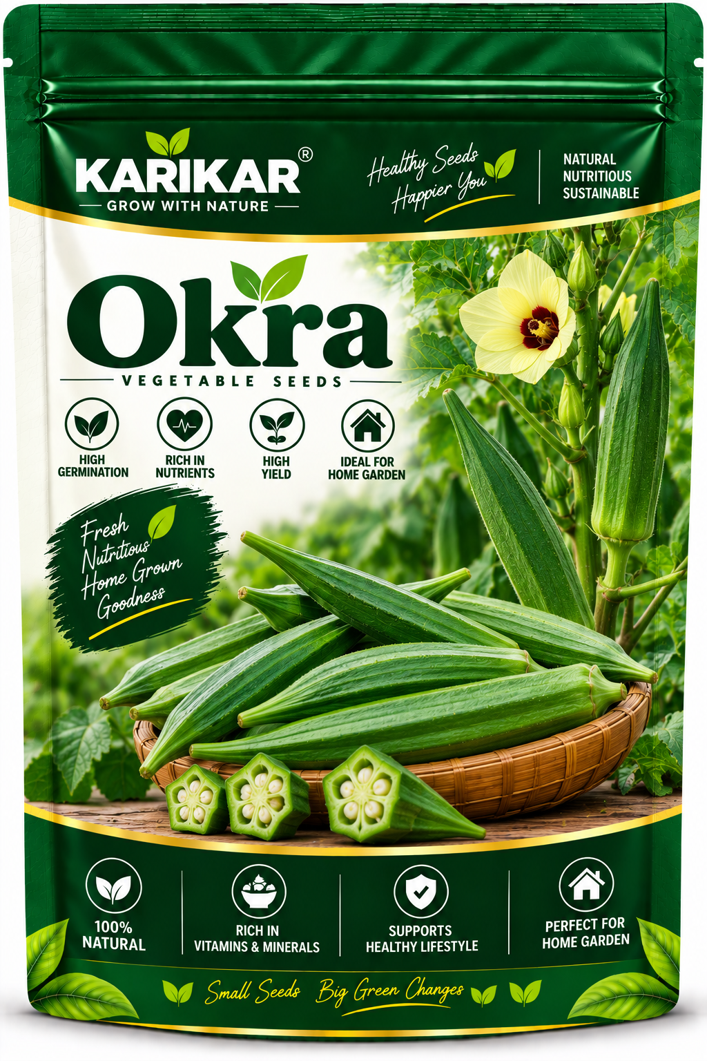 KARIKAR Okra Seeds for Home Garden | Premium Lady Finger Vegetable Seeds | High Germination 50+Seeds