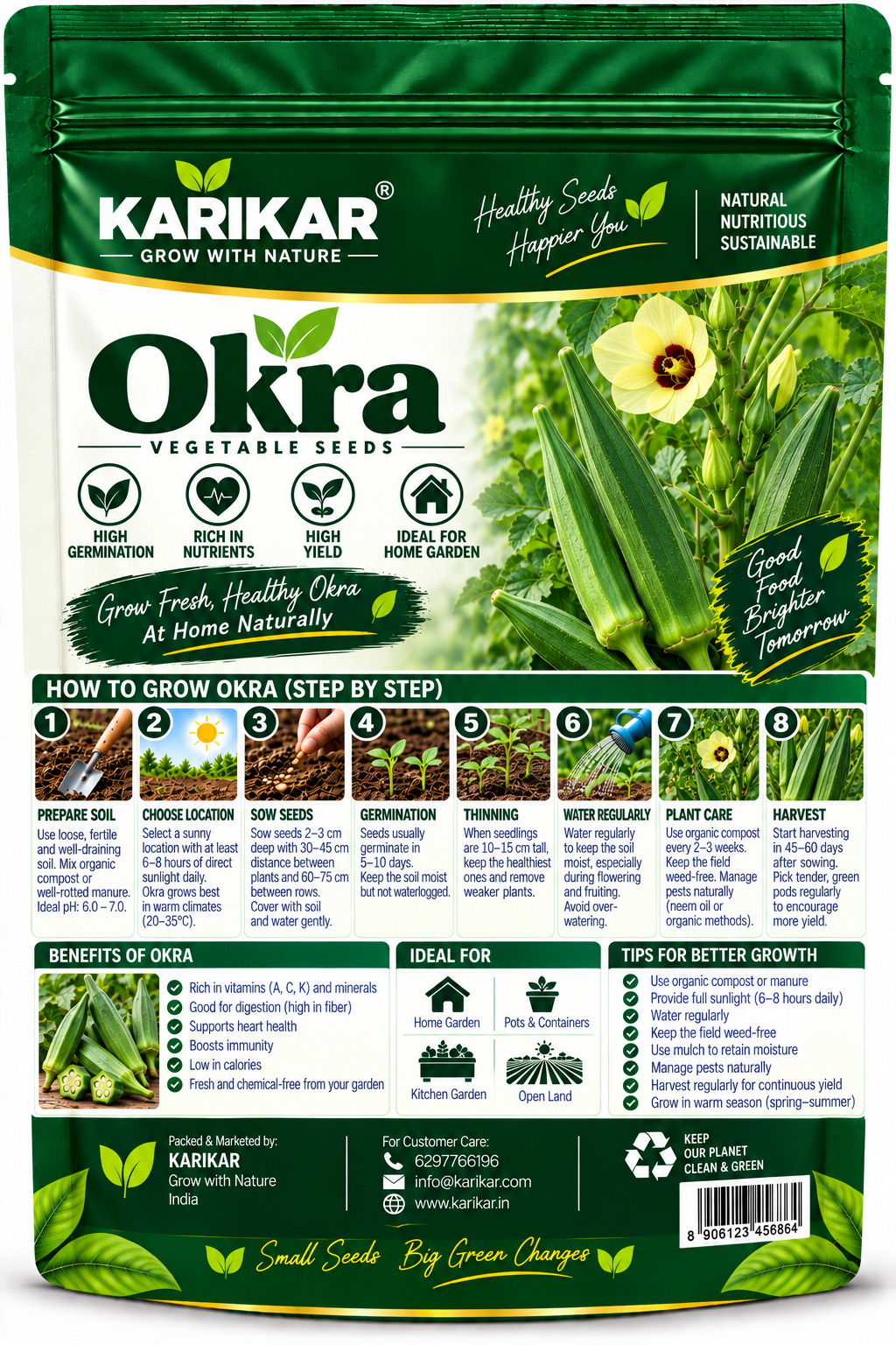 KARIKAR Okra Seeds for Home Garden | Premium Lady Finger Vegetable Seeds | High Germination 50+Seeds - Image 2