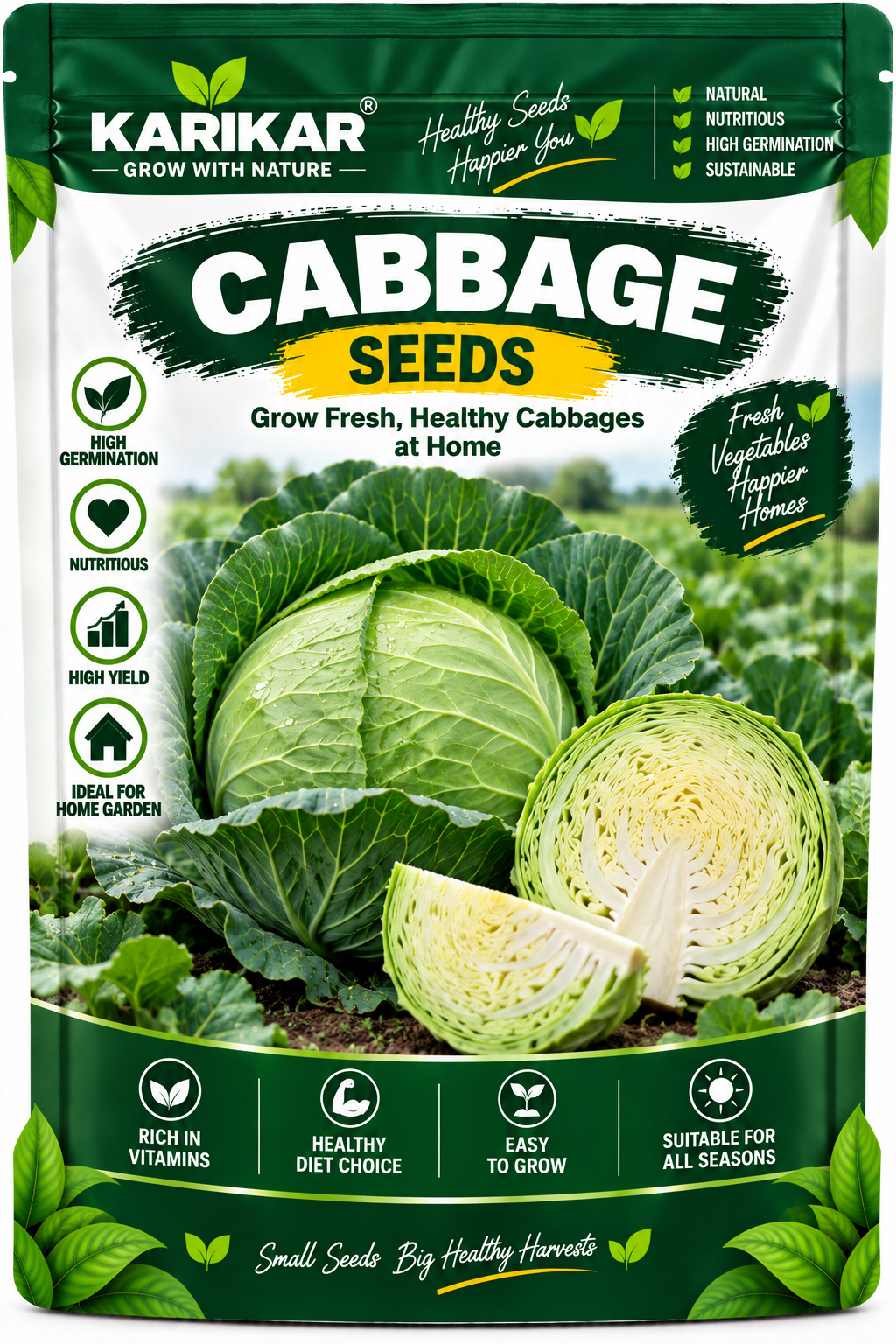 KARIKAR Cabbage Seeds for Home Garden | Premium Cabbage Vegetable Seeds | High Germination 50+ Seeds