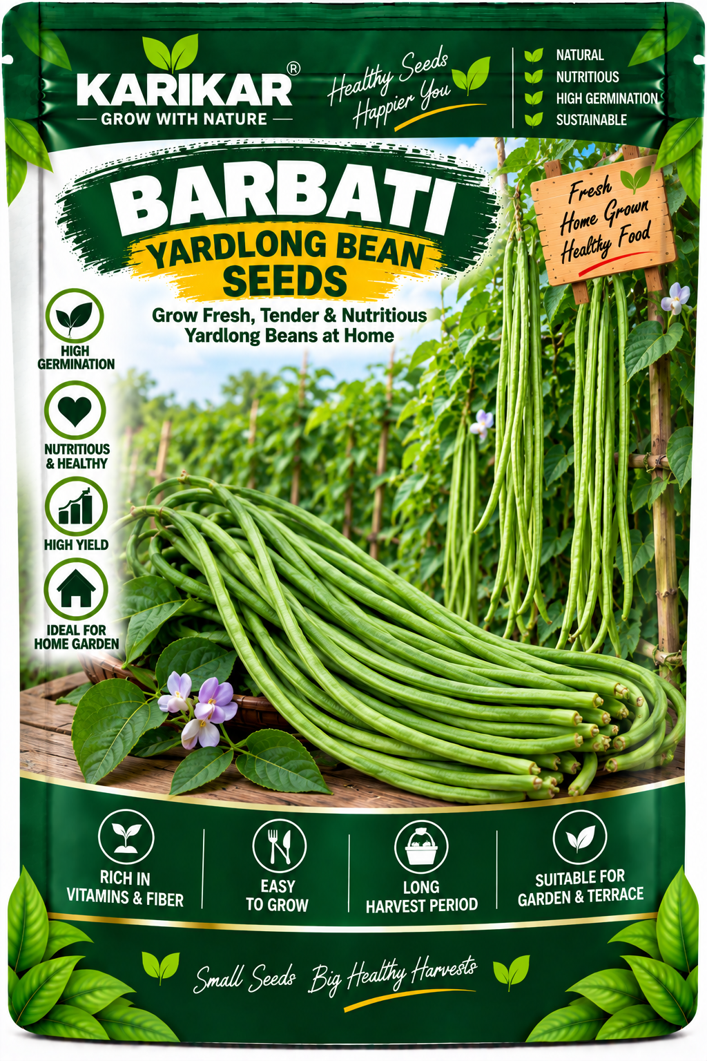 KARIKAR Barbati Yardlong Bean Vegetable Seeds for Home Garden, Terrace & Kitchen Garden | High Germination 50+ Seeds