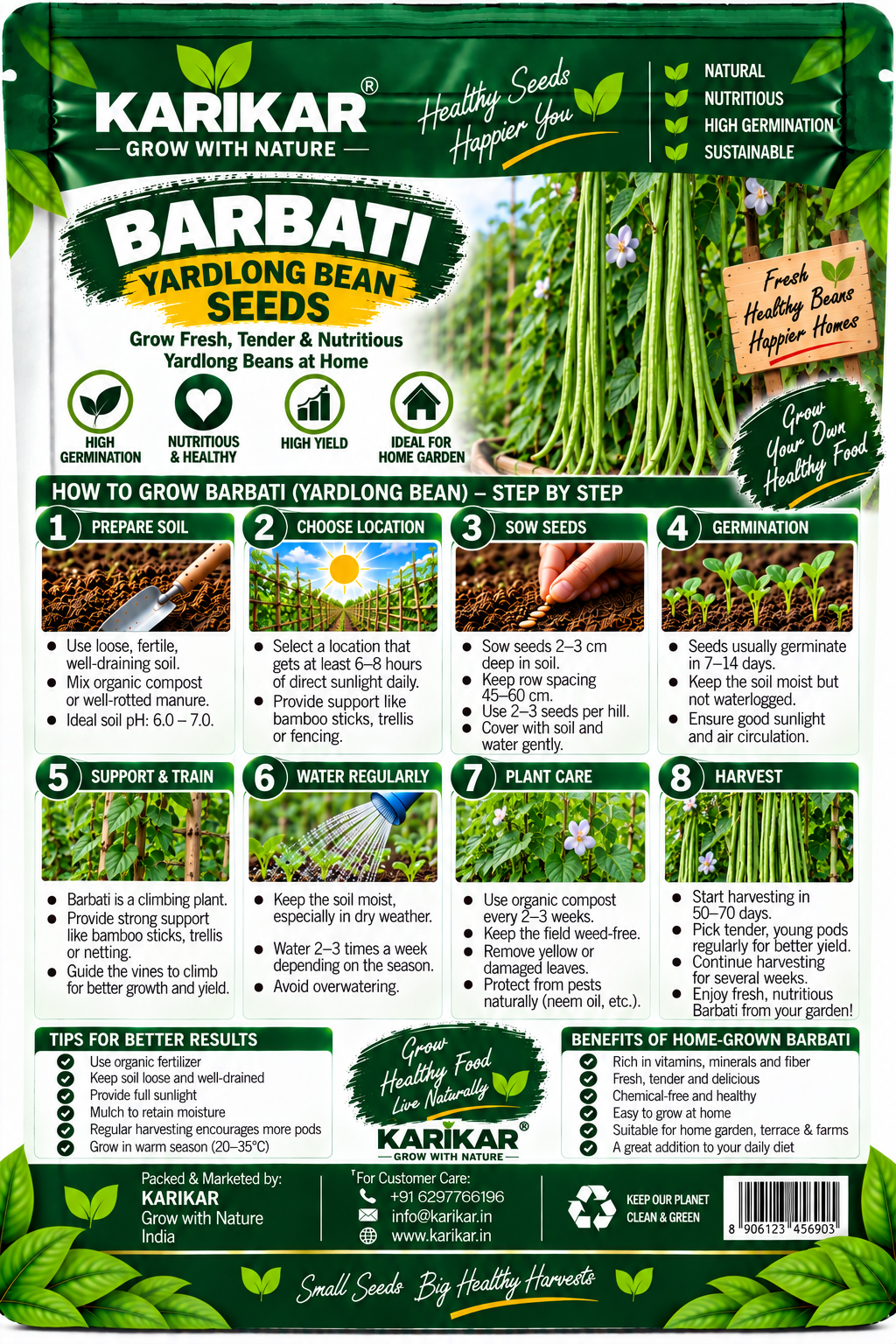 KARIKAR Barbati Yardlong Bean Vegetable Seeds for Home Garden, Terrace & Kitchen Garden | High Germination 50+ Seeds - Image 2