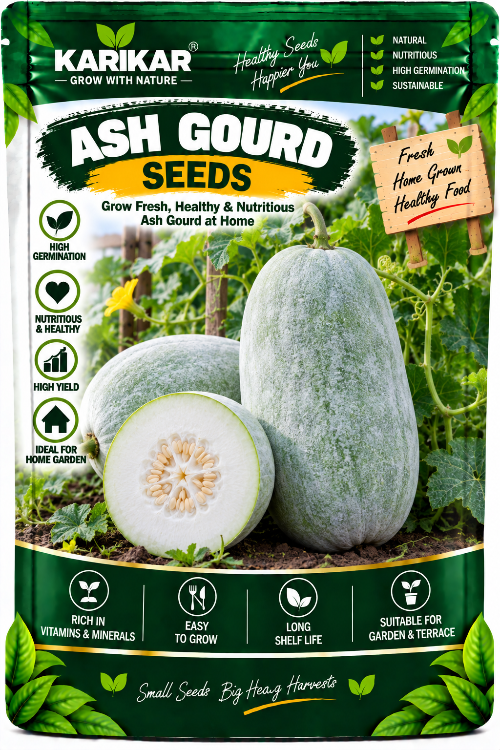 KARIKAR Ash Gourd Seeds for Home Garden | Premium Winter Melon Seeds | High Germination 50+Seeds