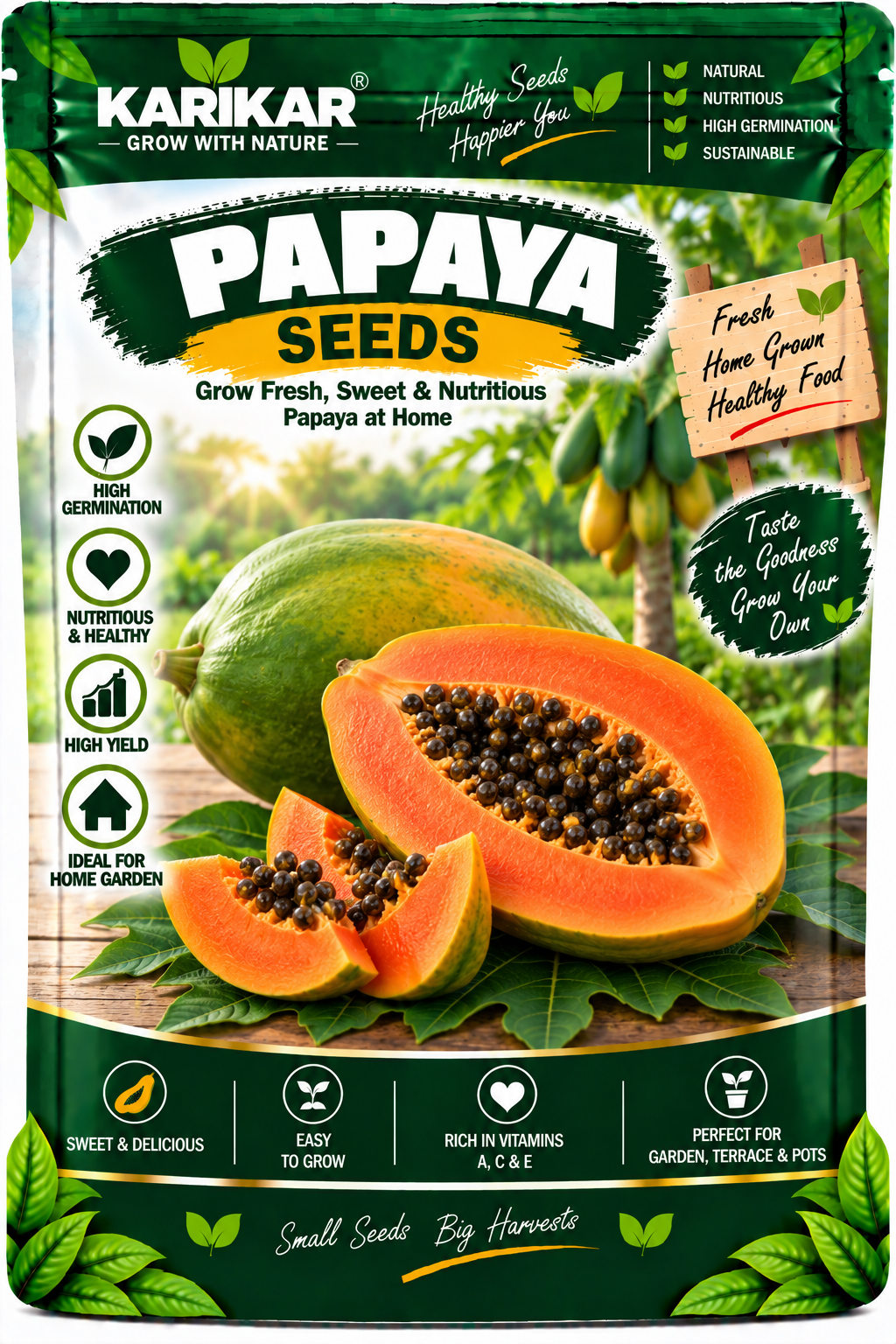 KARIKAR Papaya Seeds for Home Garden | Premium Papaya Seeds | High Germination 50 +Seeds