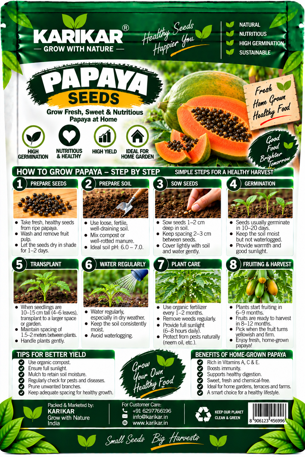 KARIKAR Papaya Seeds for Home Garden | Premium Papaya Seeds | High Germination 50 +Seeds - Image 2