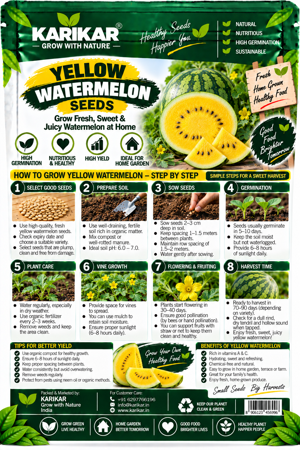 KARIKAR Yellow Watermelon Seeds for Home Garden, Kitchen Garden & Terrace | Yellow Flesh Watermelon Vegetable Fruit Seeds for Pots & Garden | High Germination 50+ Seeds - Image 2
