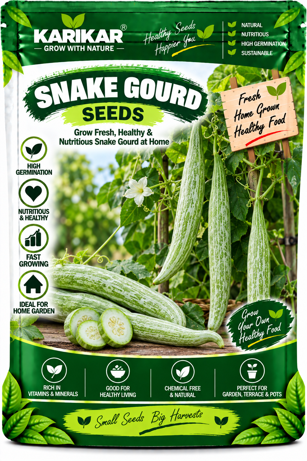 KARIKAR Snake Gourd Seeds for Home Garden | Premium Snake Gourd Vegetable Seeds | High Germination 50+ Seeds