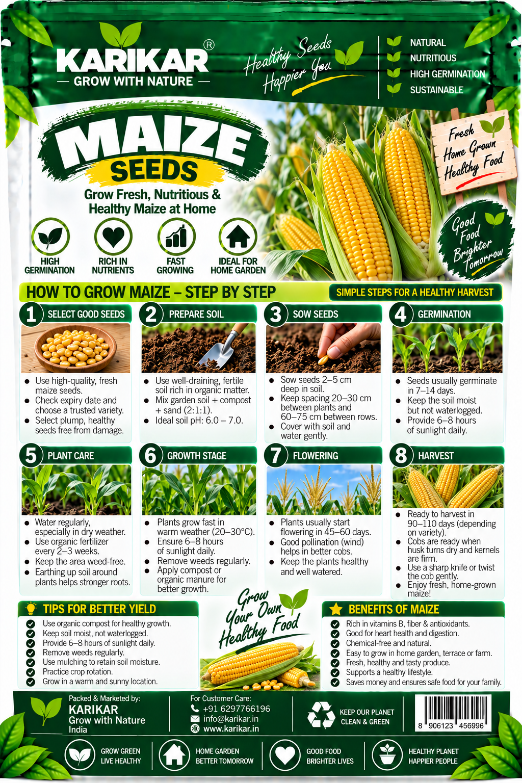 KARIKAR Maize Seeds for Home Garden | Premium Corn Seeds | High Germination 50 grams