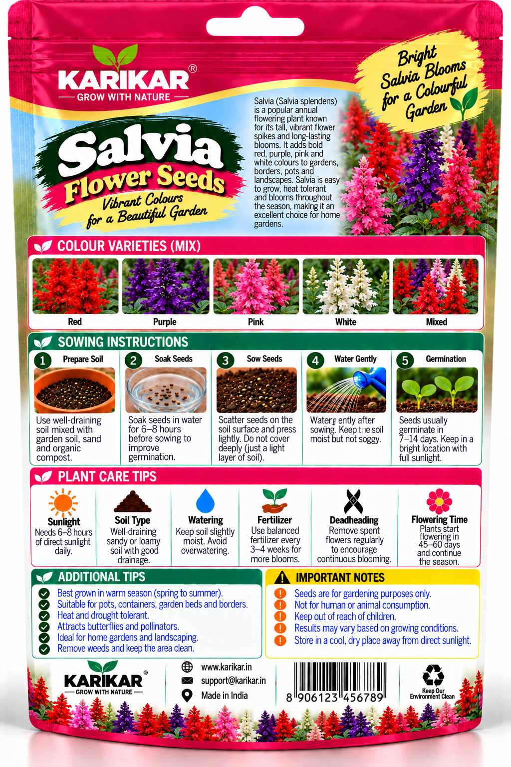 KARIKAR® Salvia Flower Seeds for Home Garden, Colorful Salvia Flowering Plants -30 Grams Seeds - Image 2