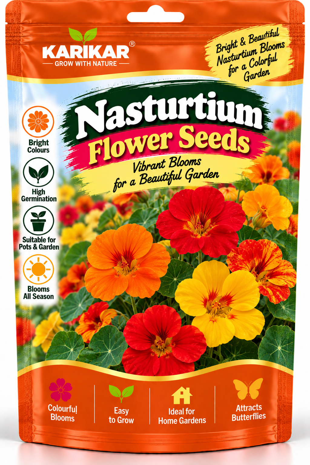 KARIKAR® Nasturtium Flower Seeds for Home Garden, Colorful Nasturtium Flowering Plants -30 Grams Seeds