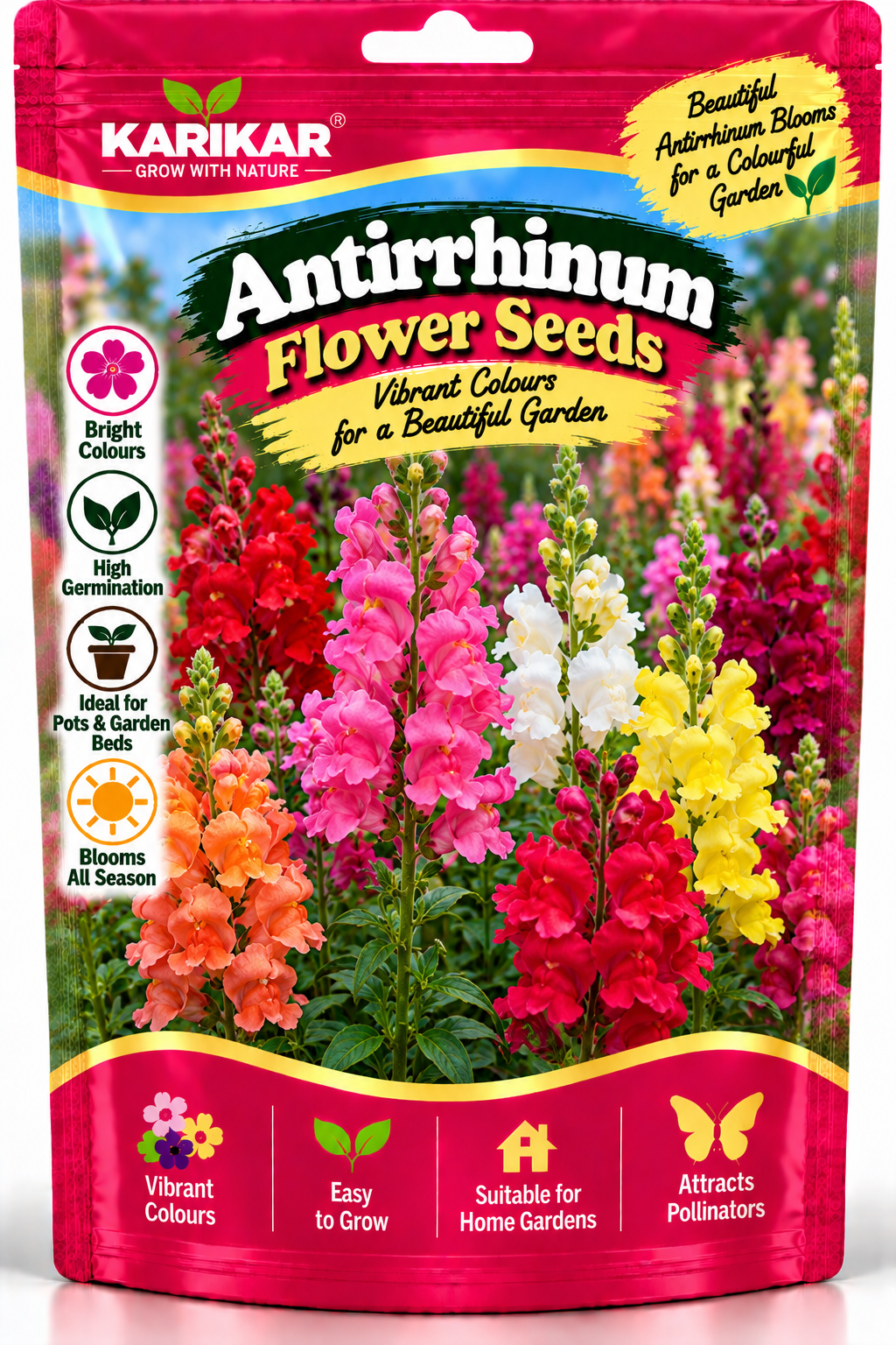 KARIKAR® Antirrhinum Flower Seeds for Home Garden, Colorful Snapdragon Flowering Plants for Pots, Garden Beds 30 Grams Seeds