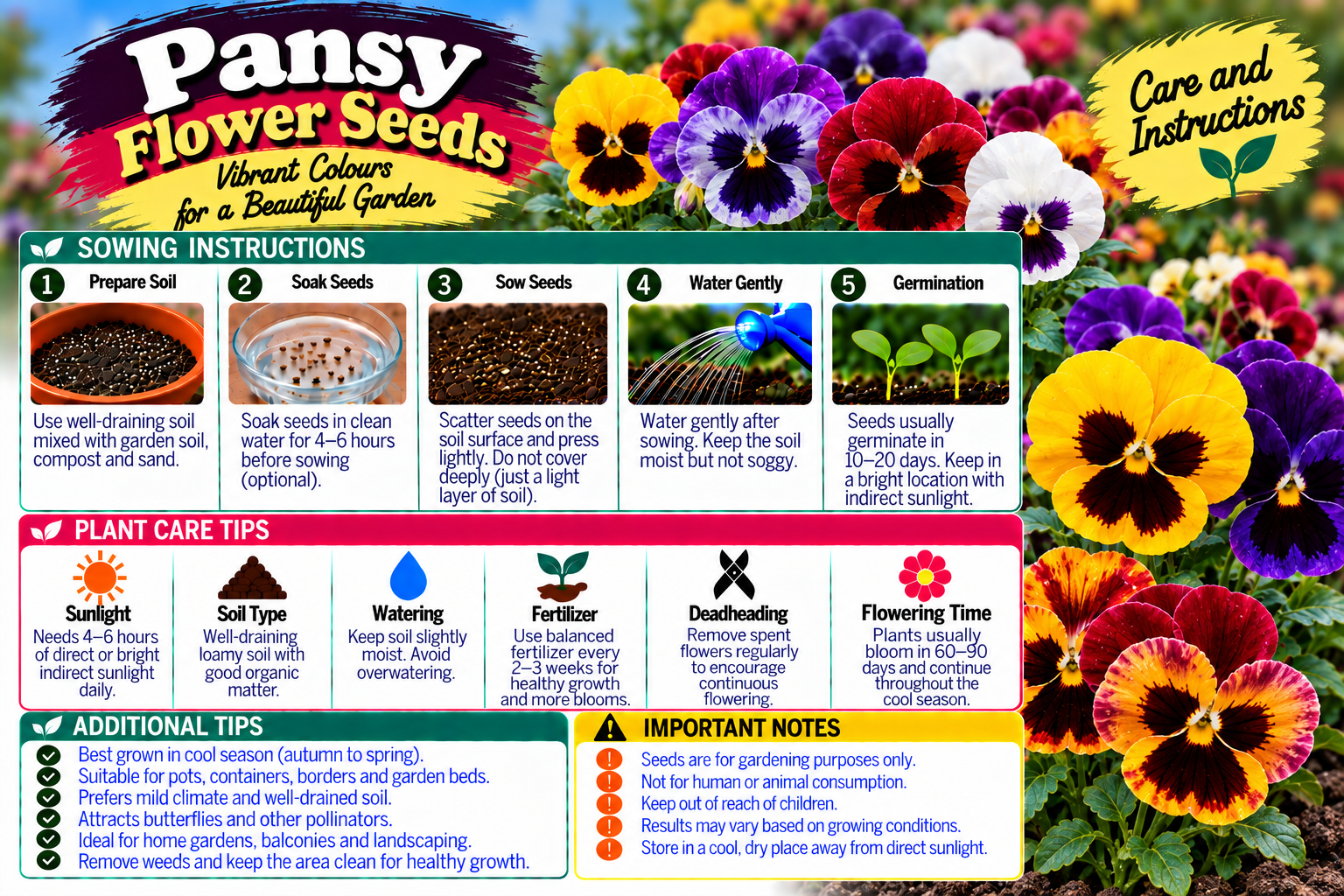 KARIKAR® Pansy Flower Seeds for Home Garden, Colorful Panchrangi Pansy Flowering Plants-30 Grams Seeds - Image 3