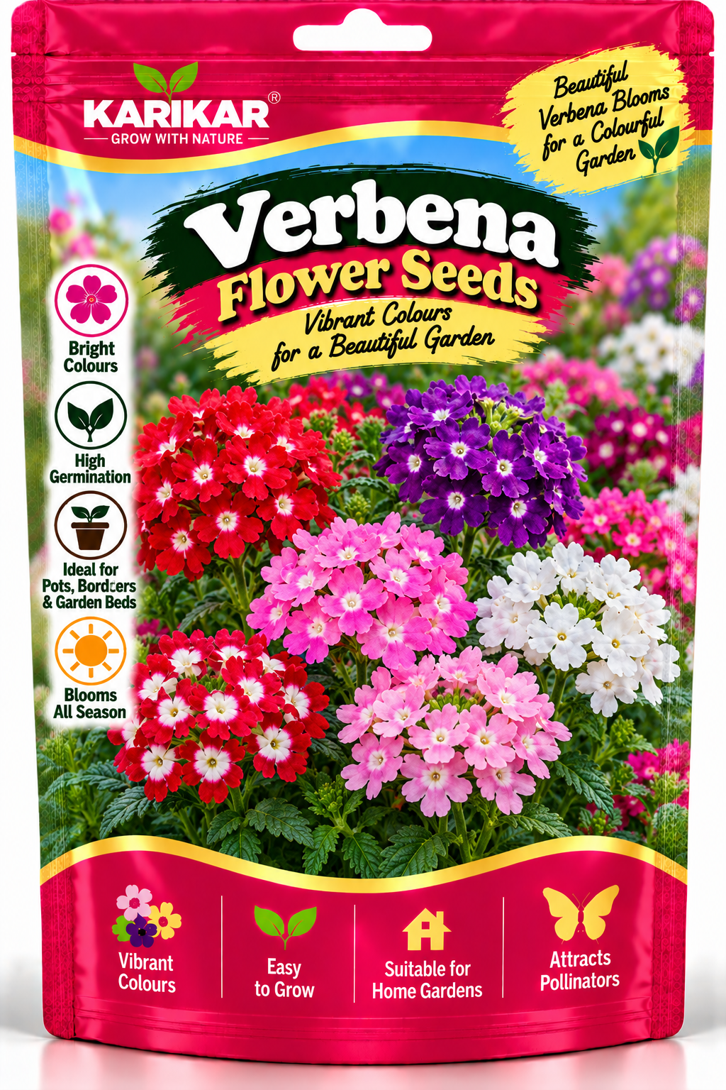 KARIKAR® Verbena Flower Seeds for Home Garden, Vibrant Colourful Blooms -50 Grams Seeds