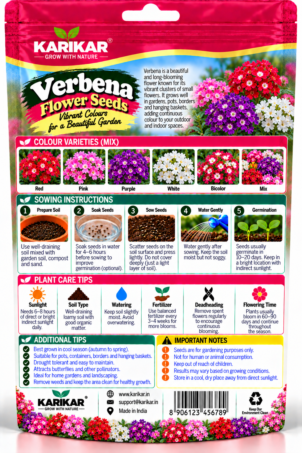 KARIKAR® Verbena Flower Seeds for Home Garden, Vibrant Colourful Blooms -50 Grams Seeds - Image 2