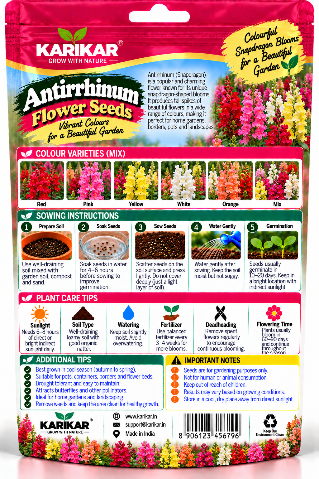 KARIKAR® Antirrhinum Flower Seeds for Home Garden, Colorful Snapdragon Flowering Plants for Pots, Garden Beds 30 Grams Seeds - Image 2