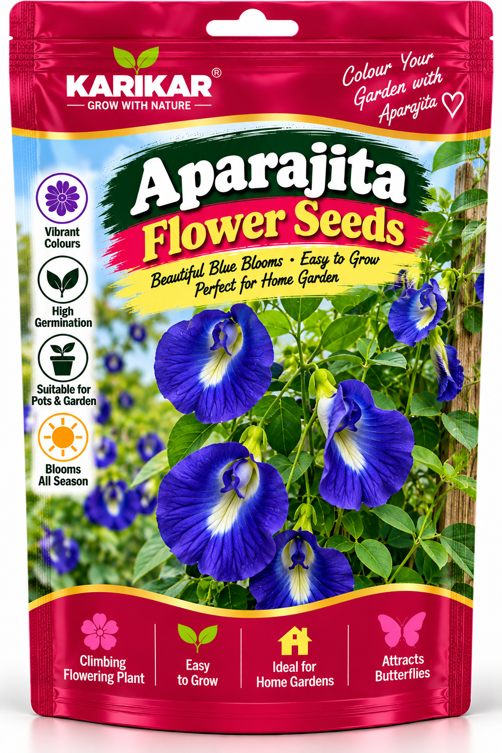 KARIKAR® Aparajita Flower Seeds, Blue Butterfly Pea Flower Seeds for Home Garden, Pots, Balcony, Terrace & Outdoor Gardening 30 Grams Seeds