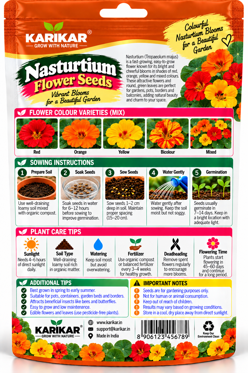 KARIKAR® Nasturtium Flower Seeds for Home Garden, Colorful Nasturtium Flowering Plants -30 Grams Seeds - Image 2