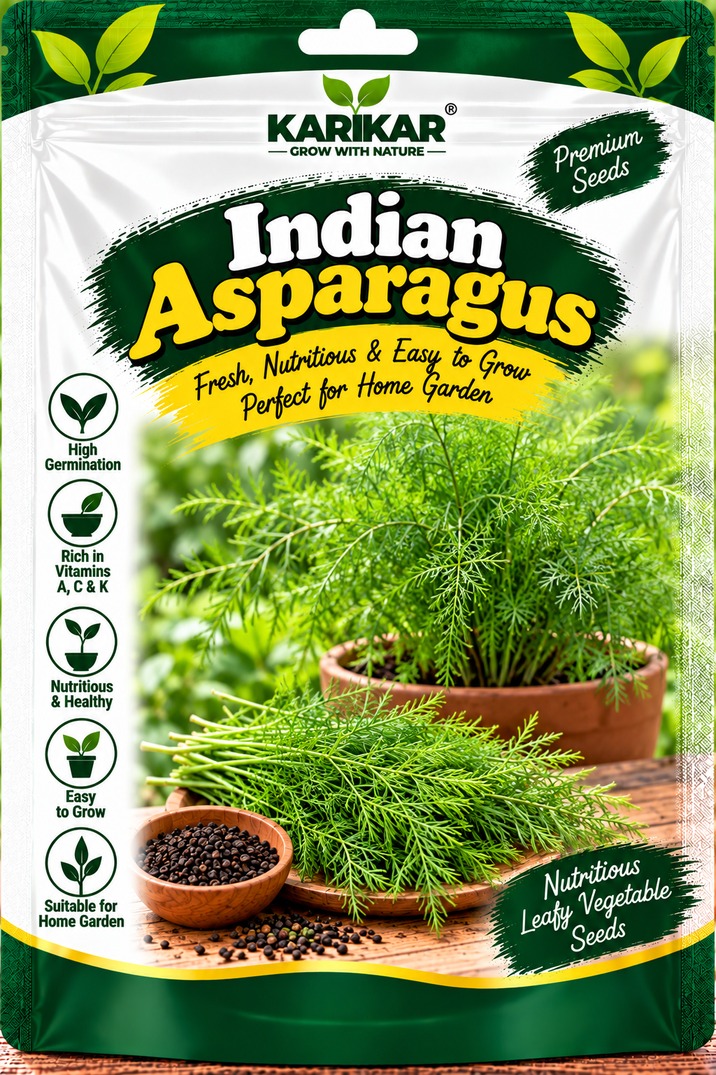 KARIKAR Premium Indian Asparagus Seeds for Home Gardening, Easy to Grow Vegetable 20+Seeds