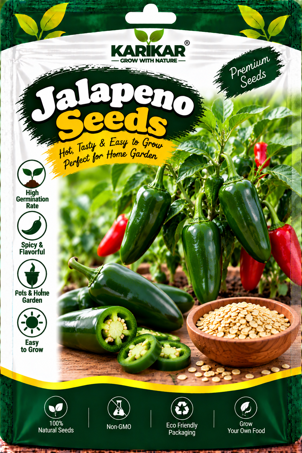 KARIKAR Premium Jalapeno Seeds for Home Gardening, Spicy Green Chilli Vegetable 20+Seeds