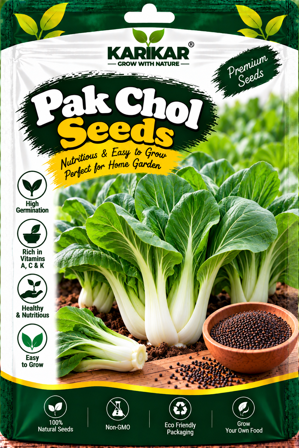 KARIKAR Premium Pak Choi Seeds for Home Gardening, Bok Choy Chinese Cabbage Vegetable 20+Seeds