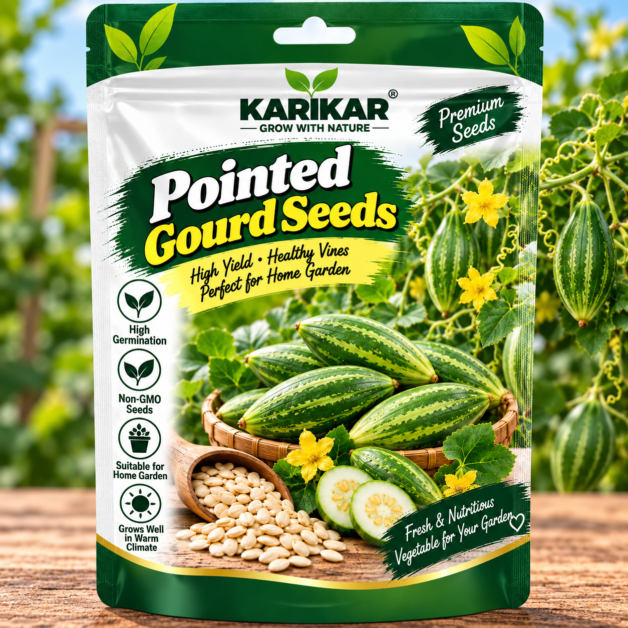 KARIKAR Premium Pointed Gourd Seeds for Home Gardening, Parwal Vegetable 20+Seeds