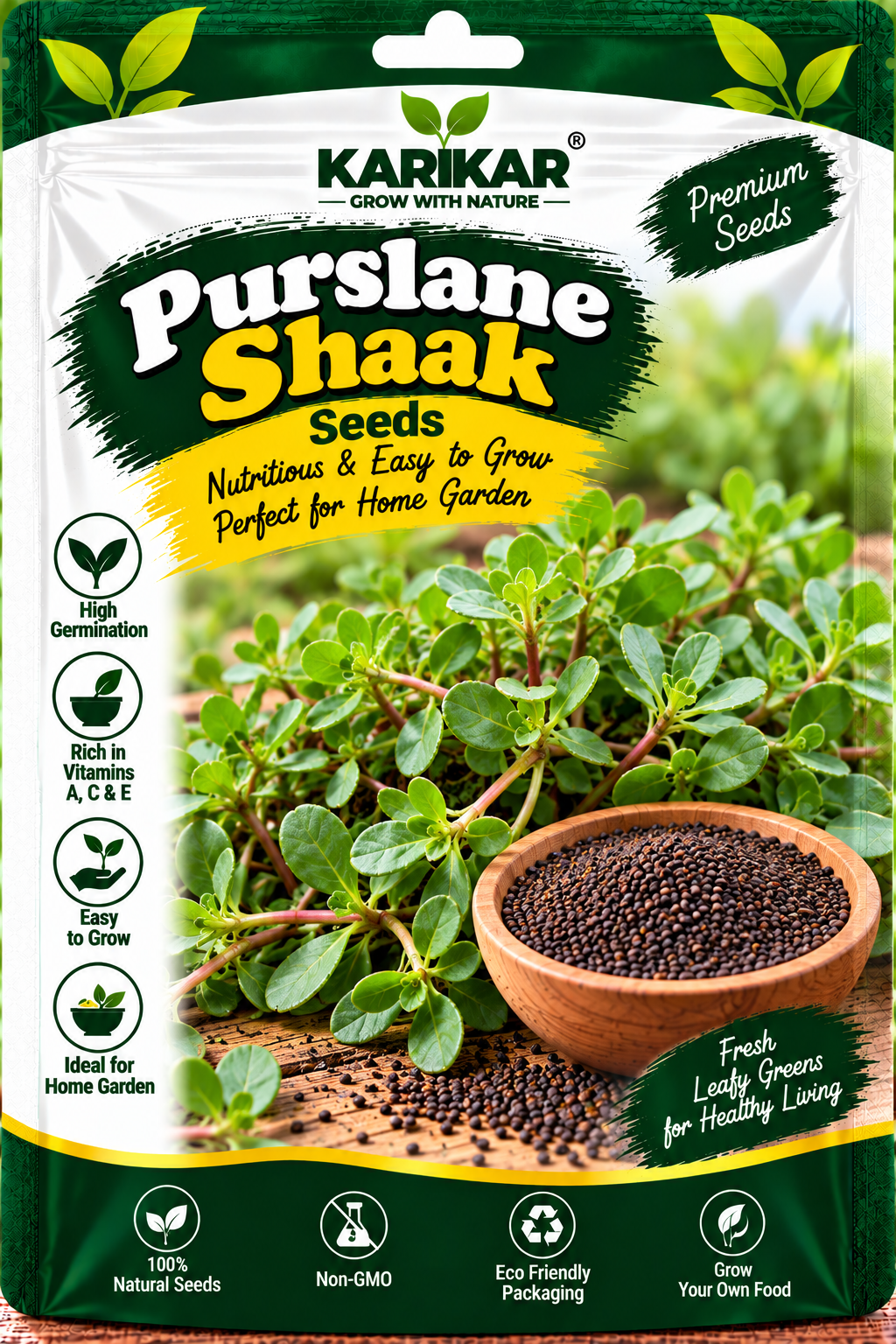 KARIKAR Premium Purslane Shaak Seeds for Home Gardening, Kulfa Vegetable 20+Seeds